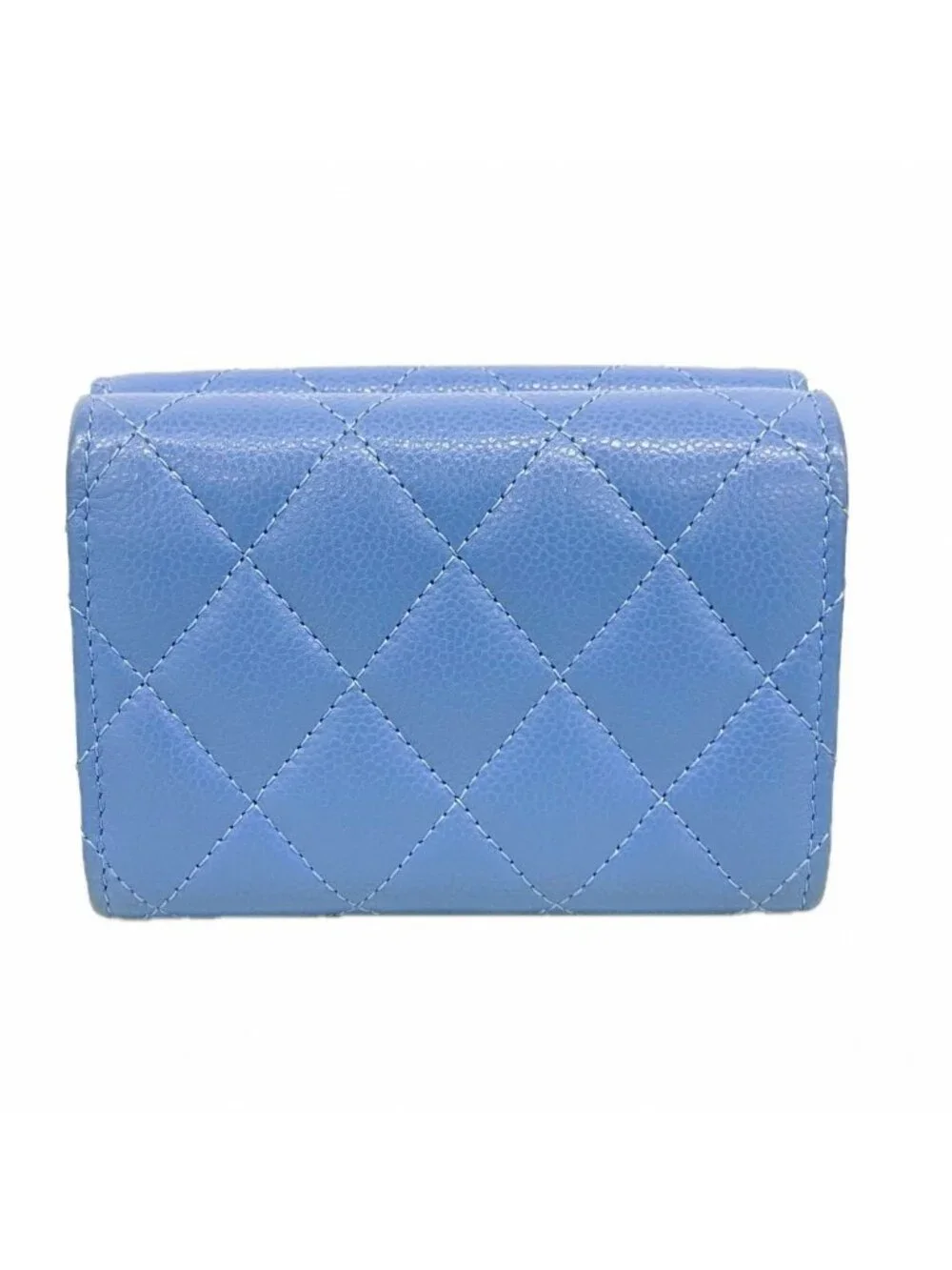 Chanel Trifold Wallet Quilted Caviar Leather Blue Gold - Picture 8 of 8
